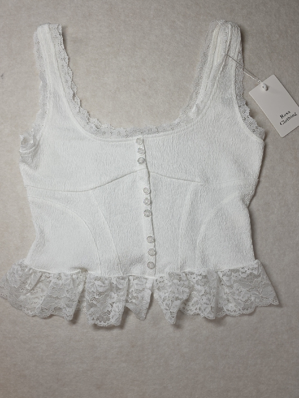 White Lace Trim Corset Style Tank Top Romantic Cottagecore Fairycore Coquette